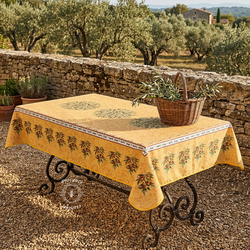 Provence Olivier Yellow French Provencal Polyester Tablecloth - 59x90" Rectangular