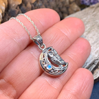 Owl Crescent Moon Necklace in Sterling Silver