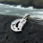 Owl Crescent Moon Necklace in Sterling Silver