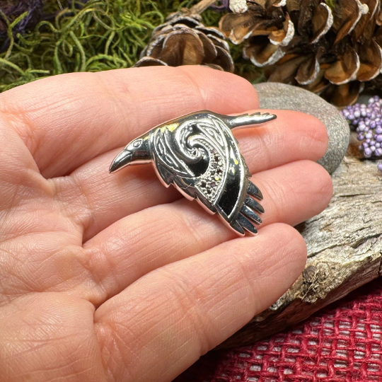 Birget Celtic Raven Necklace in Sterling Silver