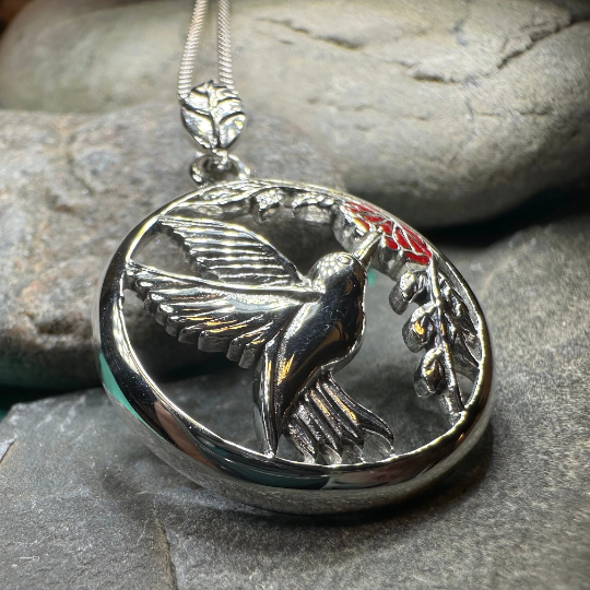 Tropical Hummingbird Necklace in Sterling Silver