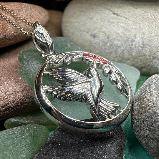 Tropical Hummingbird Necklace in Sterling Silver