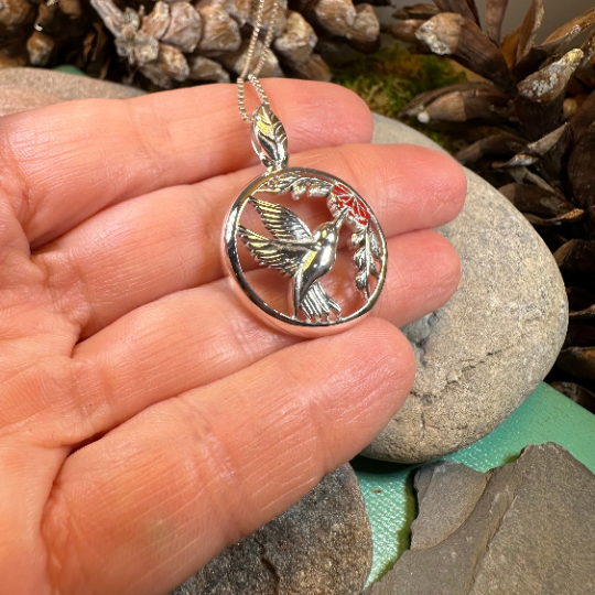 Tropical Hummingbird Necklace in Sterling Silver