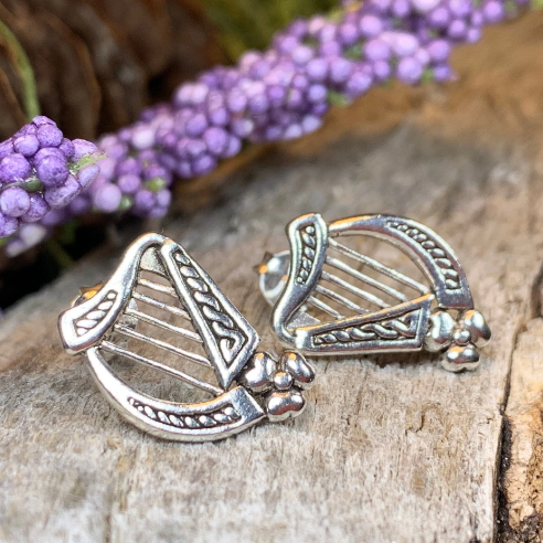 Cian Irish Harp Post Earrings in Sterling Silver