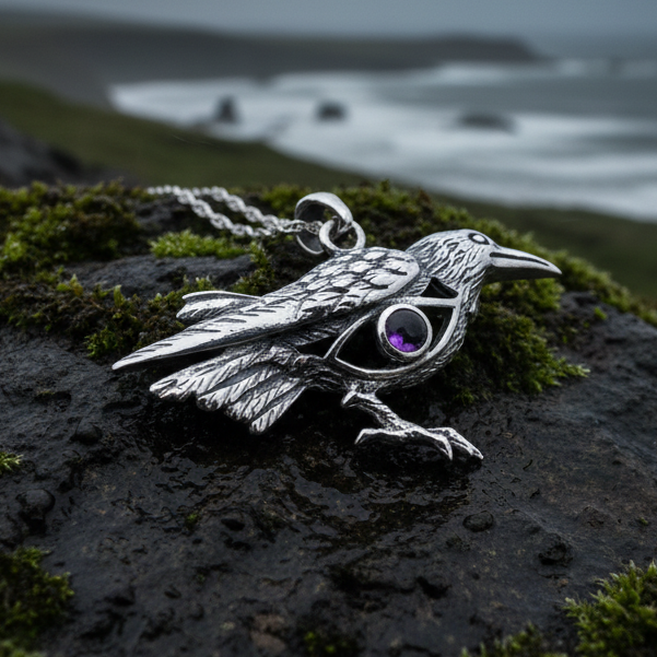 Rona Raven Necklace in Sterling Silver