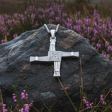 Large Irish Saint Brigid’s Cross Necklace in Sterling Silver