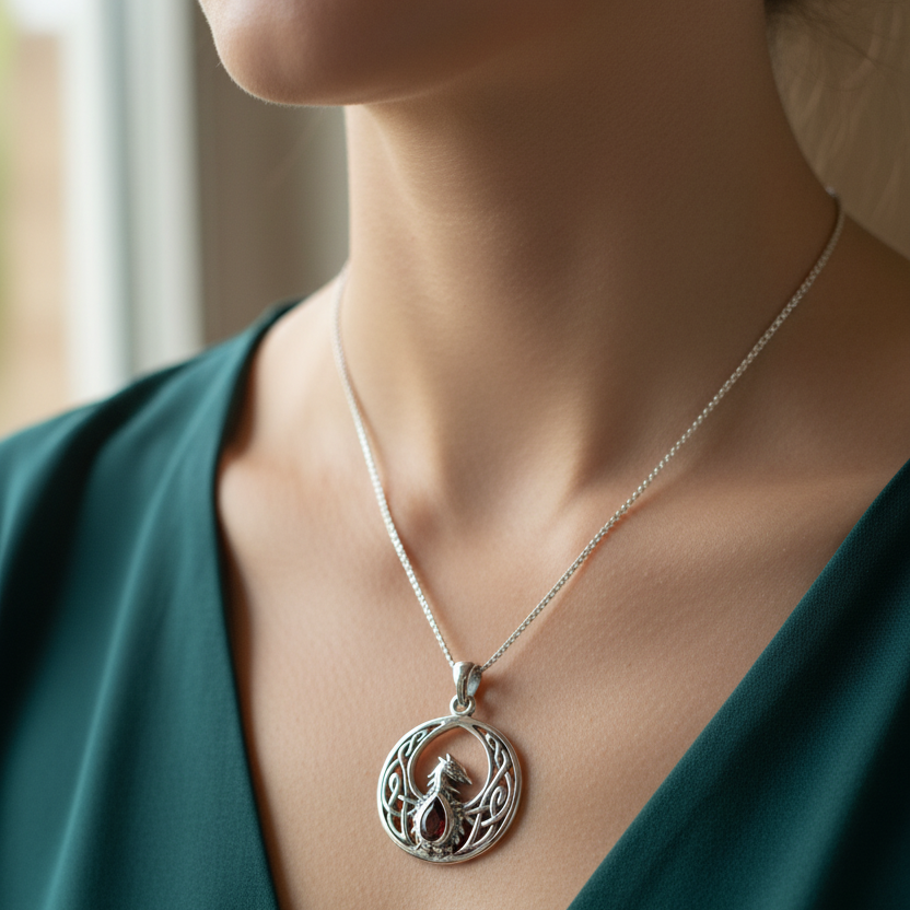 Celtic Rising Phoenix Necklace in Sterling Silver