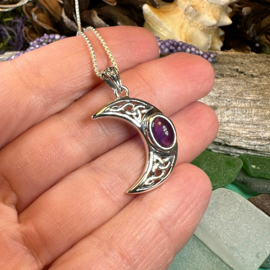 Arlynn Celtic Crescent Moon Necklace in Sterling Silver