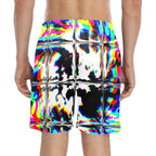 Psychedelic Rave Glitch Tiles Rainbow Plaid Swim Shorts by BigTexFunkadelic