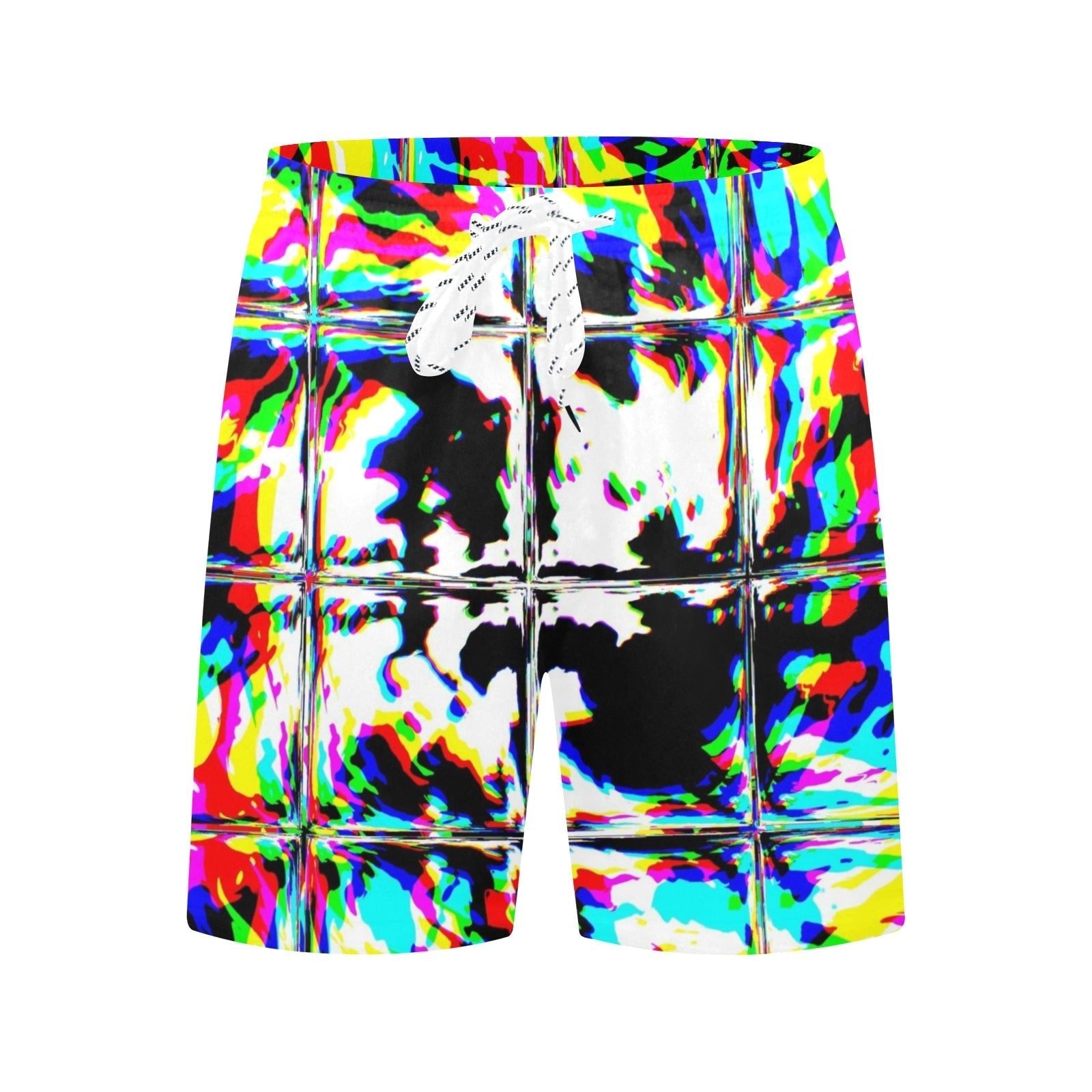 Psychedelic Rave Glitch Tiles Rainbow Plaid Swim Shorts