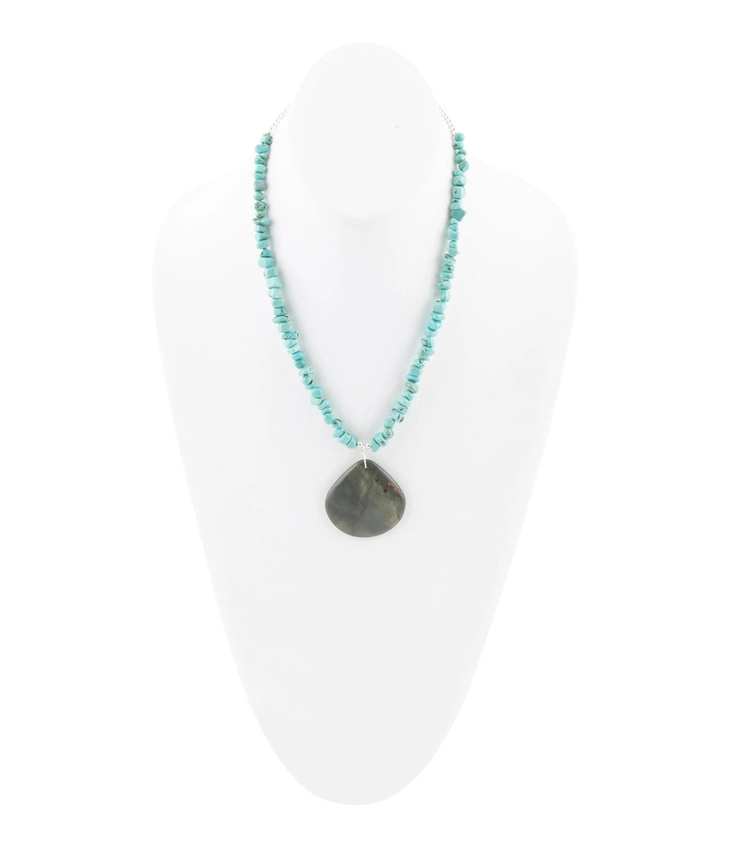 Pueblo Blue Turquoise Magnesite and Jasper Sterling Silver Necklace by Barse Jewelry