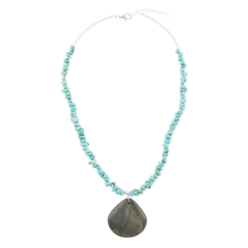 Pueblo Blue Turquoise Magnesite and Jasper Sterling Silver Necklace by Barse Jewelry