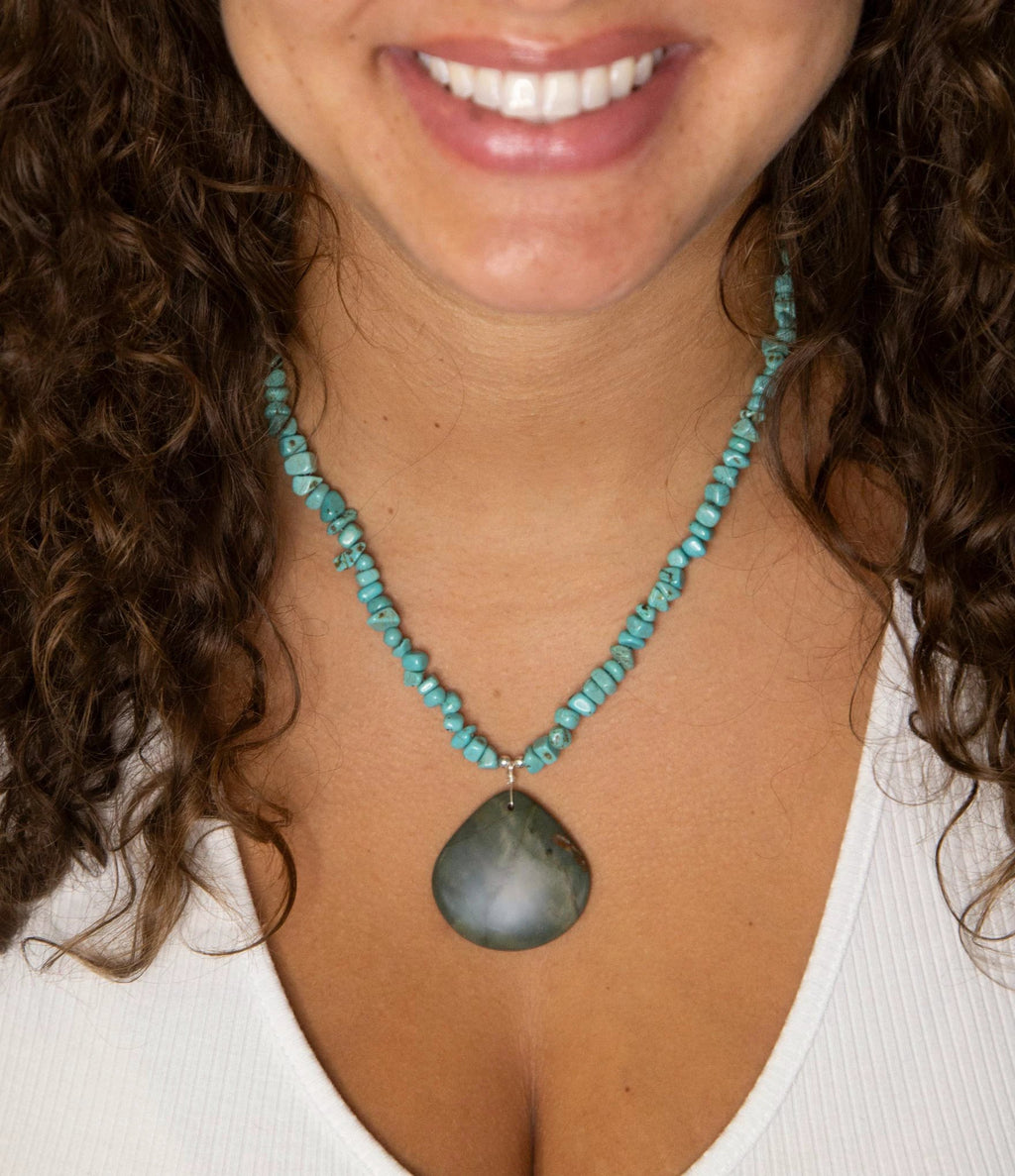 Pueblo Blue Turquoise Magnesite and Jasper Sterling Silver Necklace by Barse Jewelry
