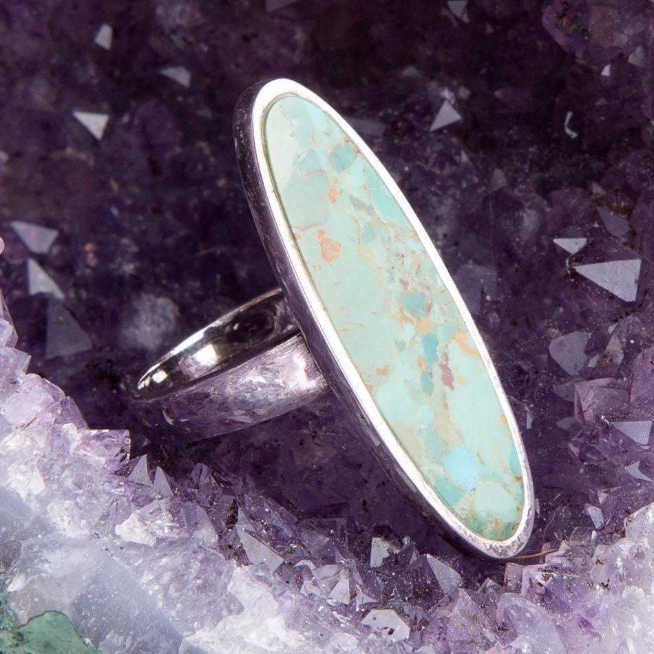 Pueblo Blue Turquoise and Sterling Silver Oval Ring by Barse Jewelry