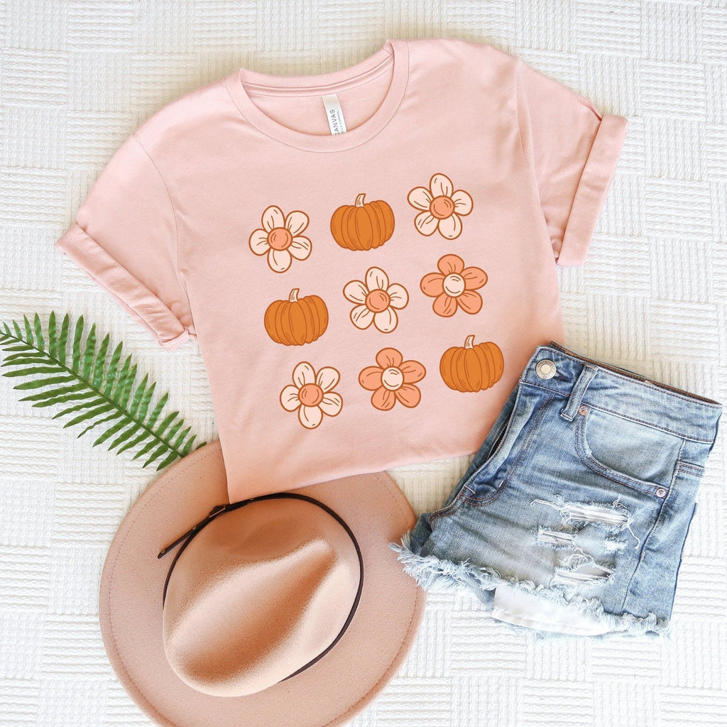 Pumpkin and Flowers adult tee - Fall collection by Benny and Ray Apparel