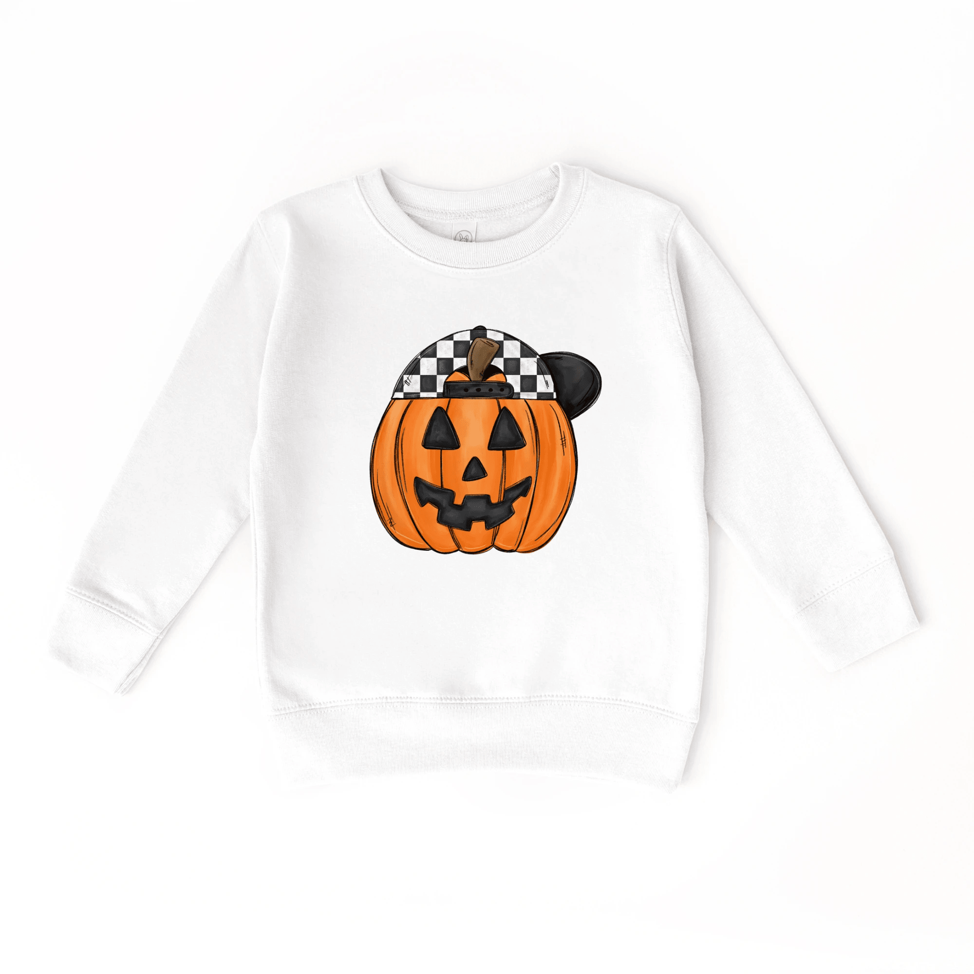 Pumpkin Backwards Hat toddler + youth Sweatshirt, Halloween collection by Benny and Ray Apparel