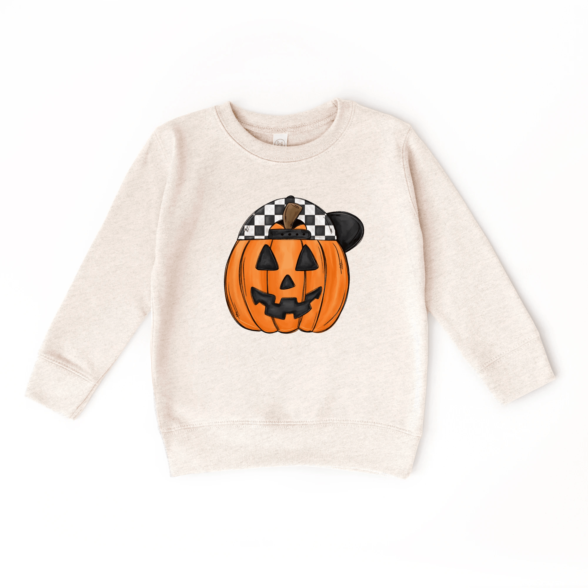 Pumpkin Backwards Hat toddler + youth Sweatshirt, Halloween collection by Benny and Ray Apparel