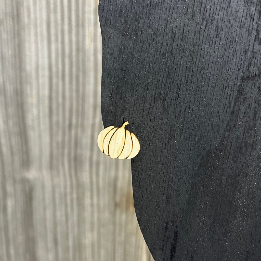 Pumpkin Earrings - Wood Stud Earrings