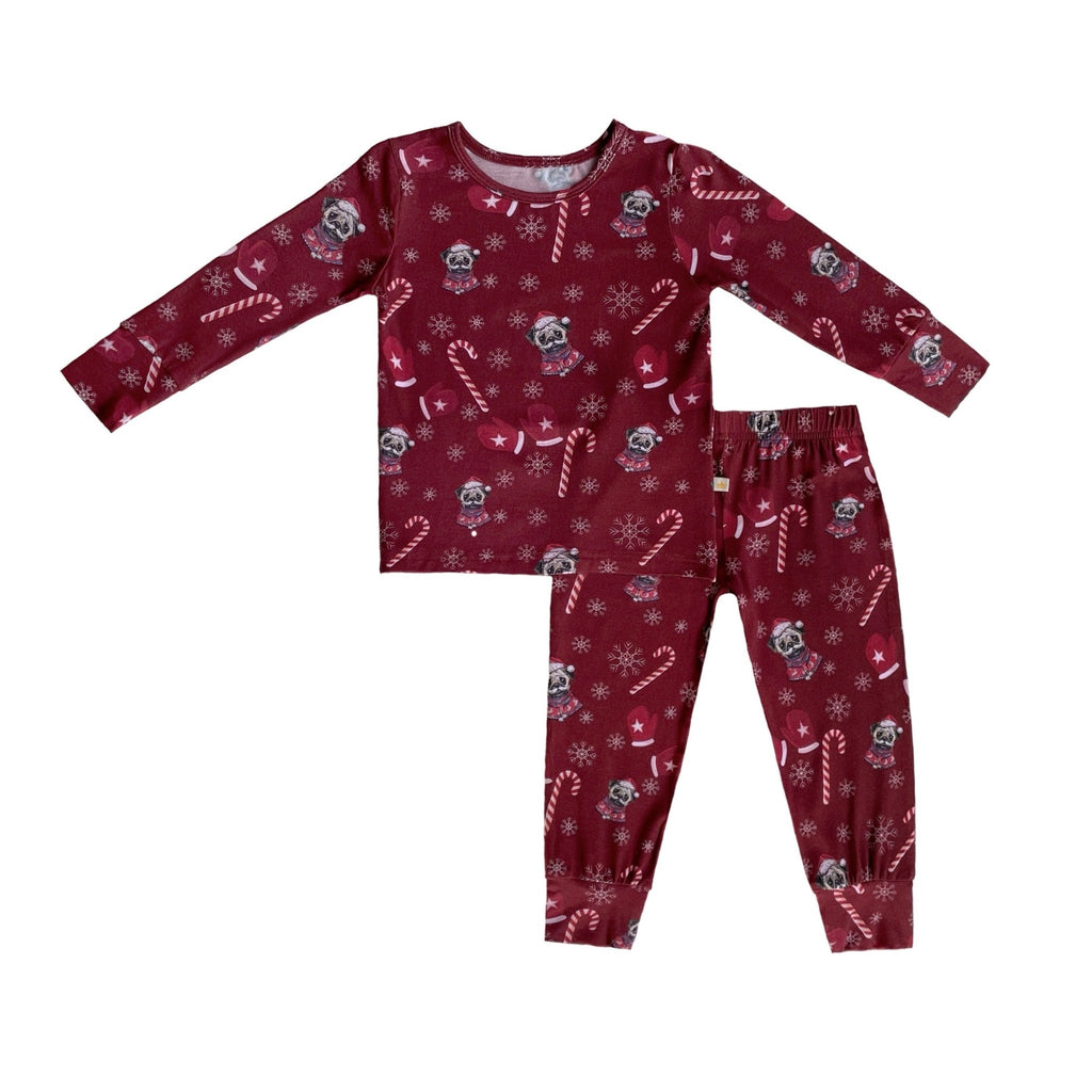 Puppy Candy Cane Snow Mittens Winter Christmas Holiday Pajama Set Pajamas La Vie Bien Puppy Candy Cane Snow Mittens Winter Christmas Holiday Pajama Set