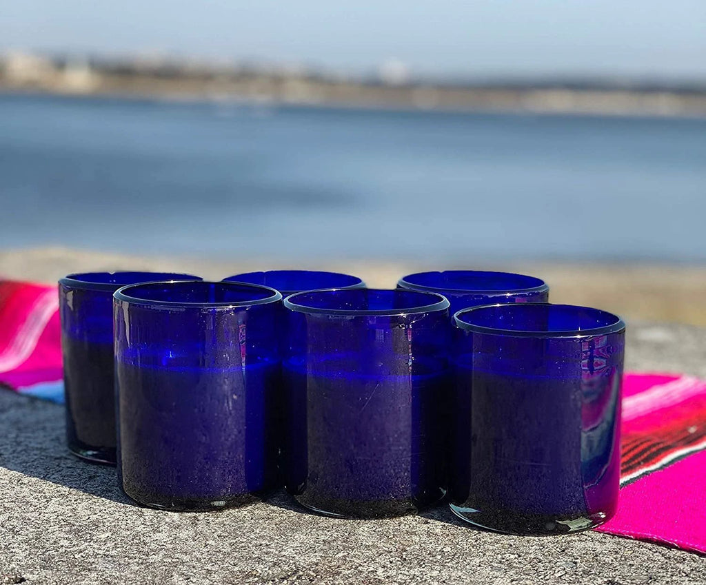Pure Cobalt Tumbler Glasses - Set of 6 (10 oz each) by Dos Sueños