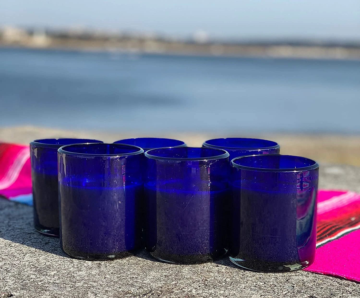Pure Cobalt Tumbler Glasses - Set of 6 (10 oz each) by Dos Sueños