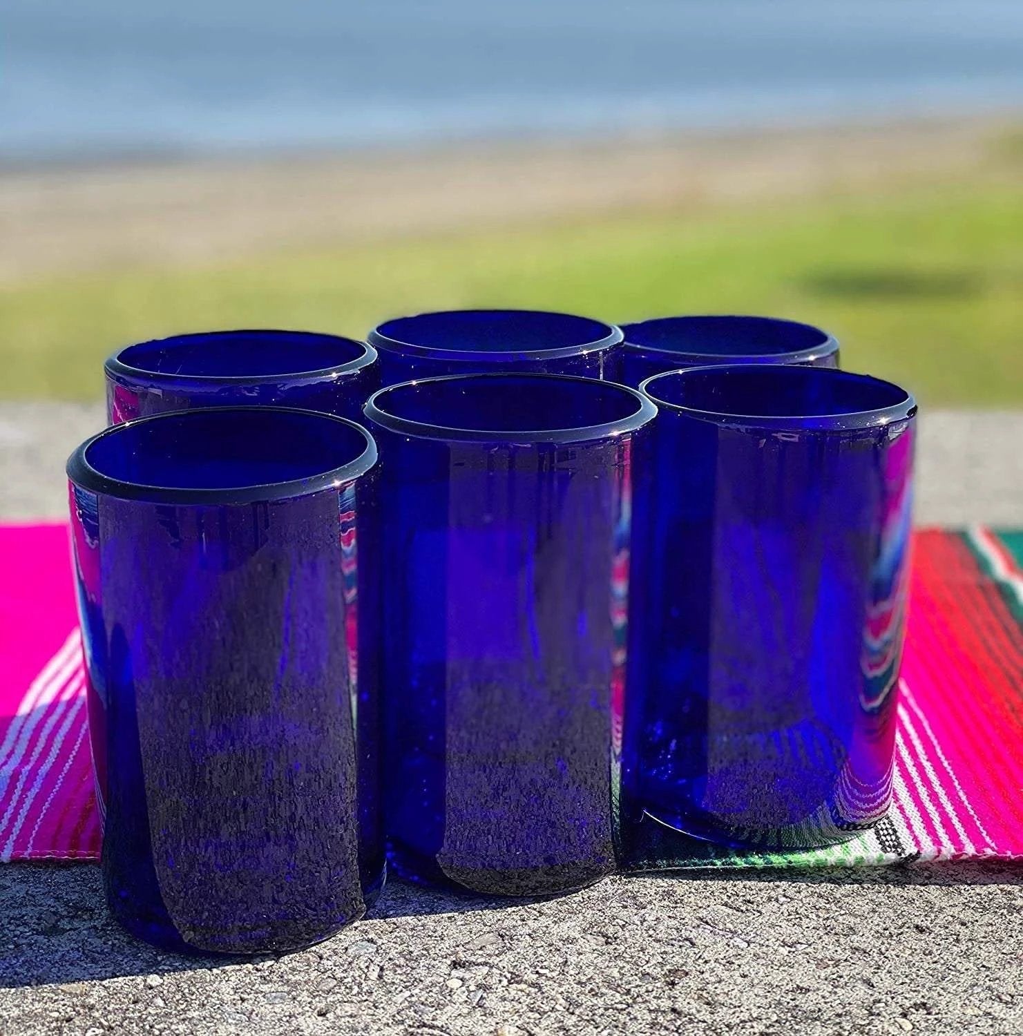 Pure Cobalt Water Glasses - Set of 6 (14 oz each) by Dos Sueños