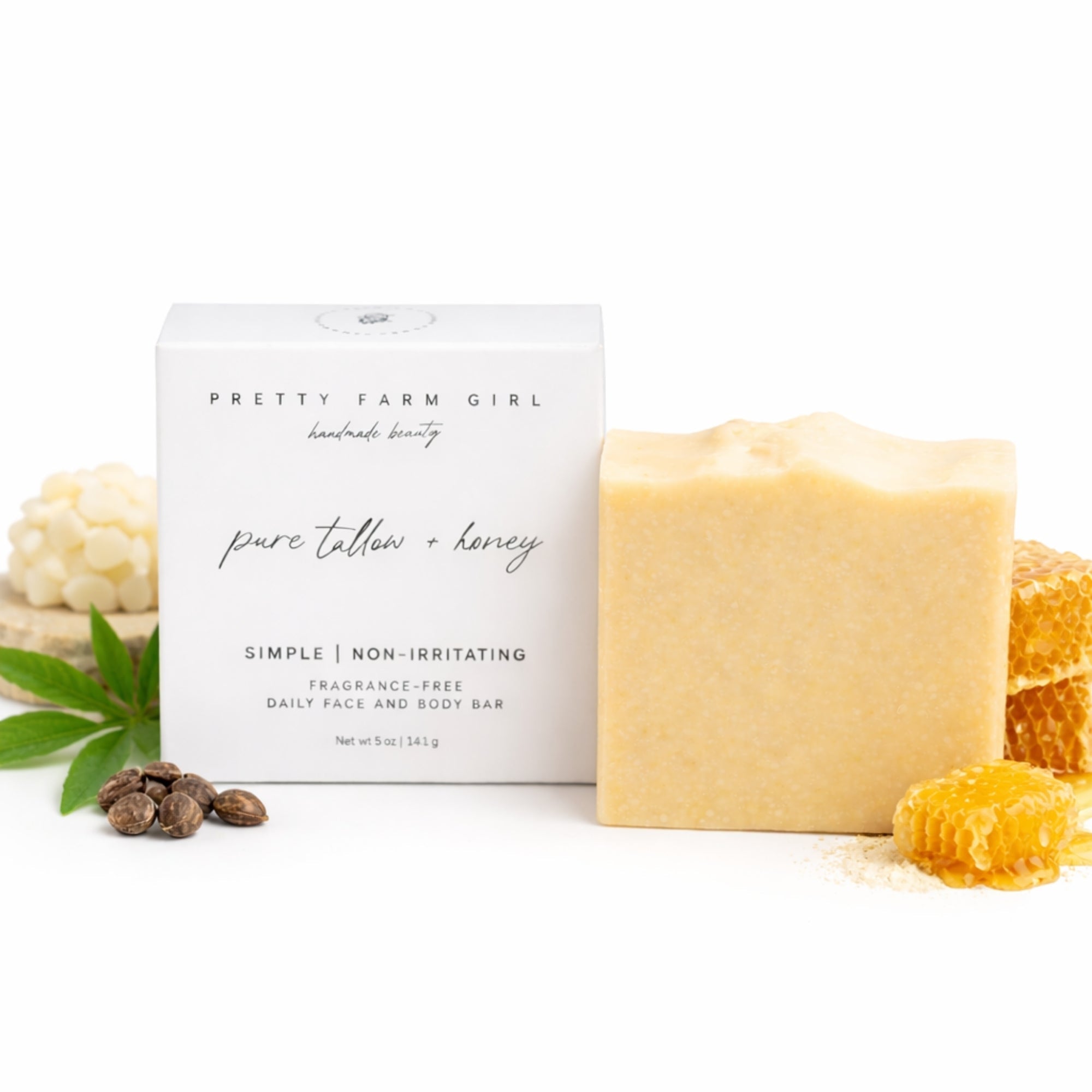 Pure Tallow + Honey Fragrance Free Handmade Tallow and Goat Milk Soap Bar Bar Soap La Vie Bien Pure Tallow + Honey Fragrance Free Handmade Tallow and Goat Milk Soap Bar