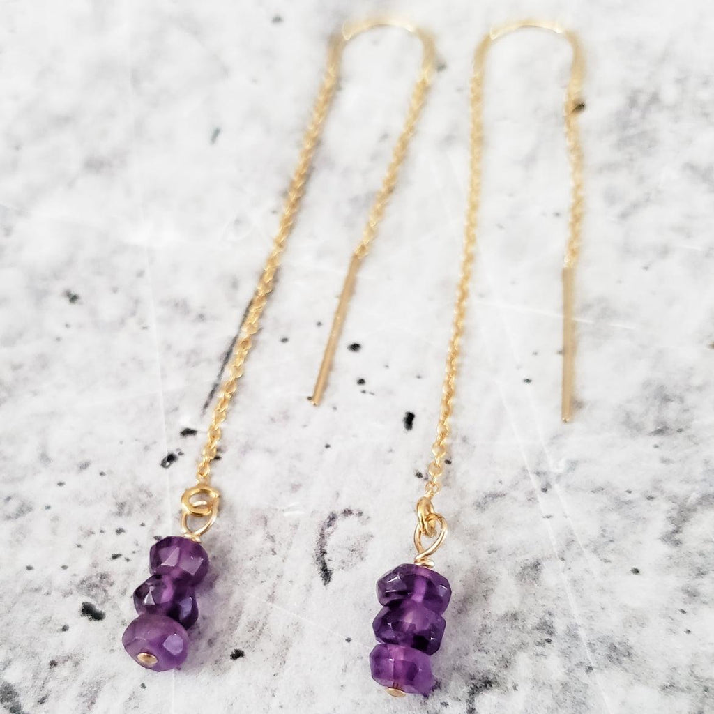 Purple Amethyst Beads Threader Earrings Crystal Earrings La Vie Bien Purple Amethyst Beads Threader Earrings