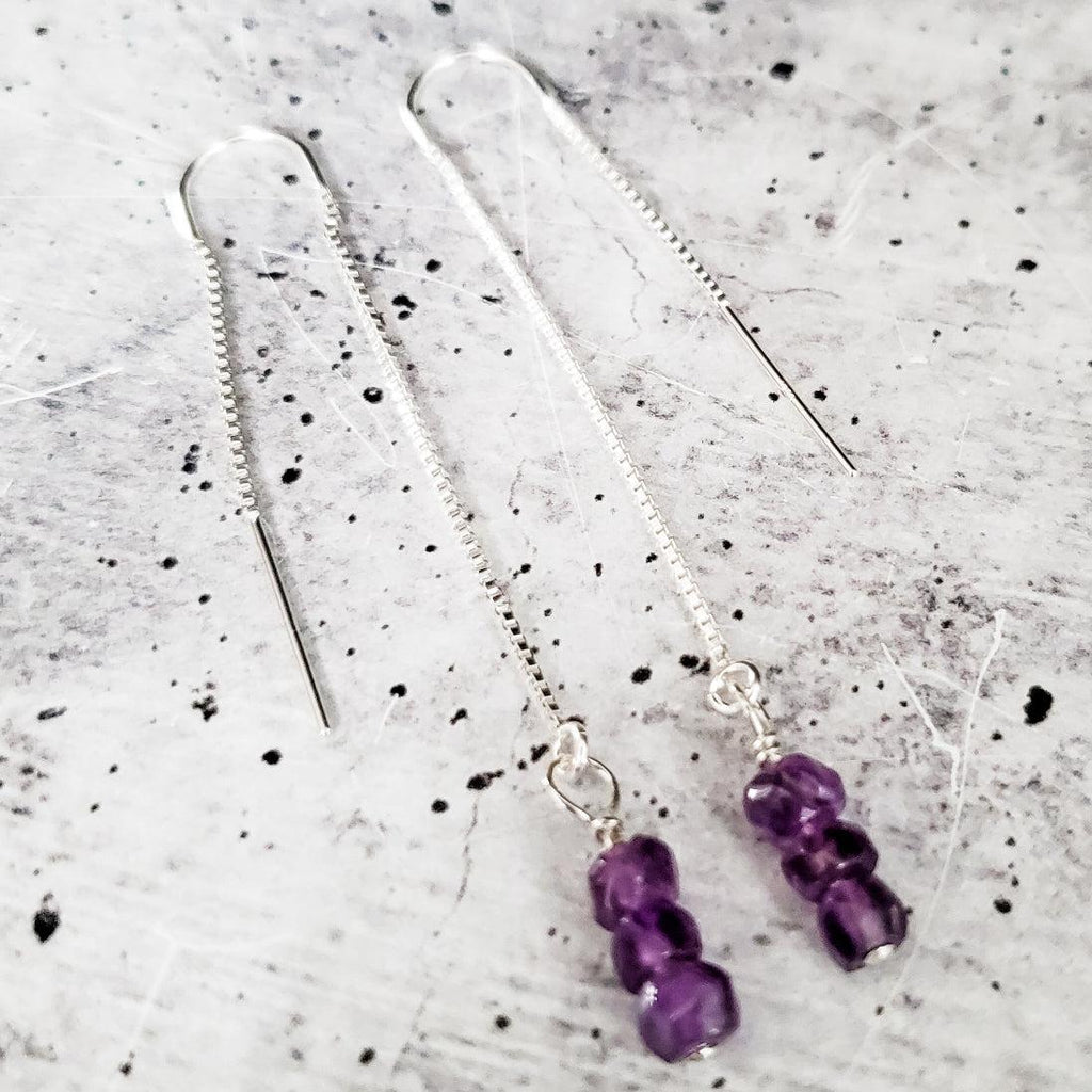 Purple Amethyst Beads Threader Earrings Crystal Earrings La Vie Bien Purple Amethyst Beads Threader Earrings