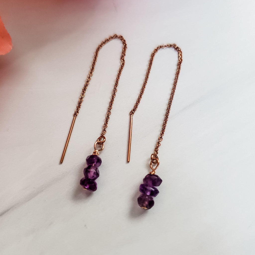 Purple Amethyst Beads Threader Earrings Crystal Earrings La Vie Bien Purple Amethyst Beads Threader Earrings