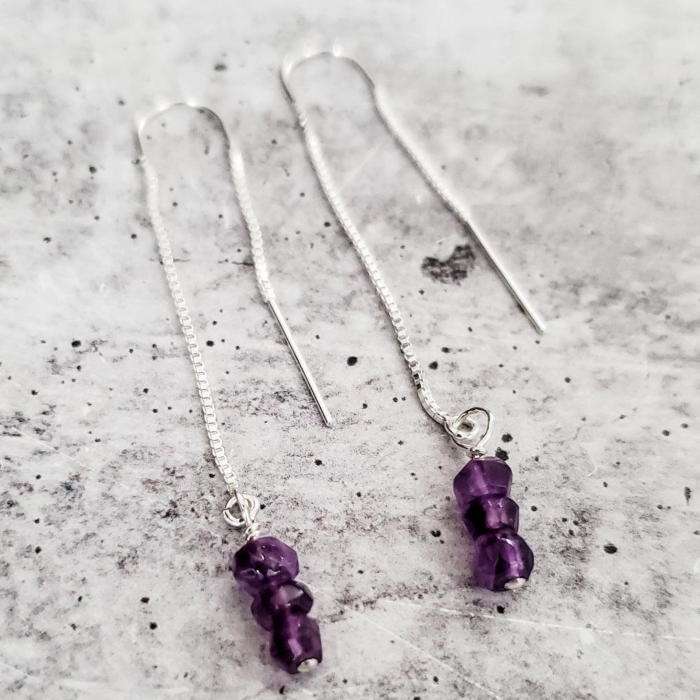 Purple Amethyst Beads Threader Earrings Crystal Earrings La Vie Bien Purple Amethyst Beads Threader Earrings