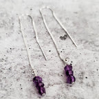 Purple Amethyst Beads Threader Earrings Crystal Earrings La Vie Bien Purple Amethyst Beads Threader Earrings