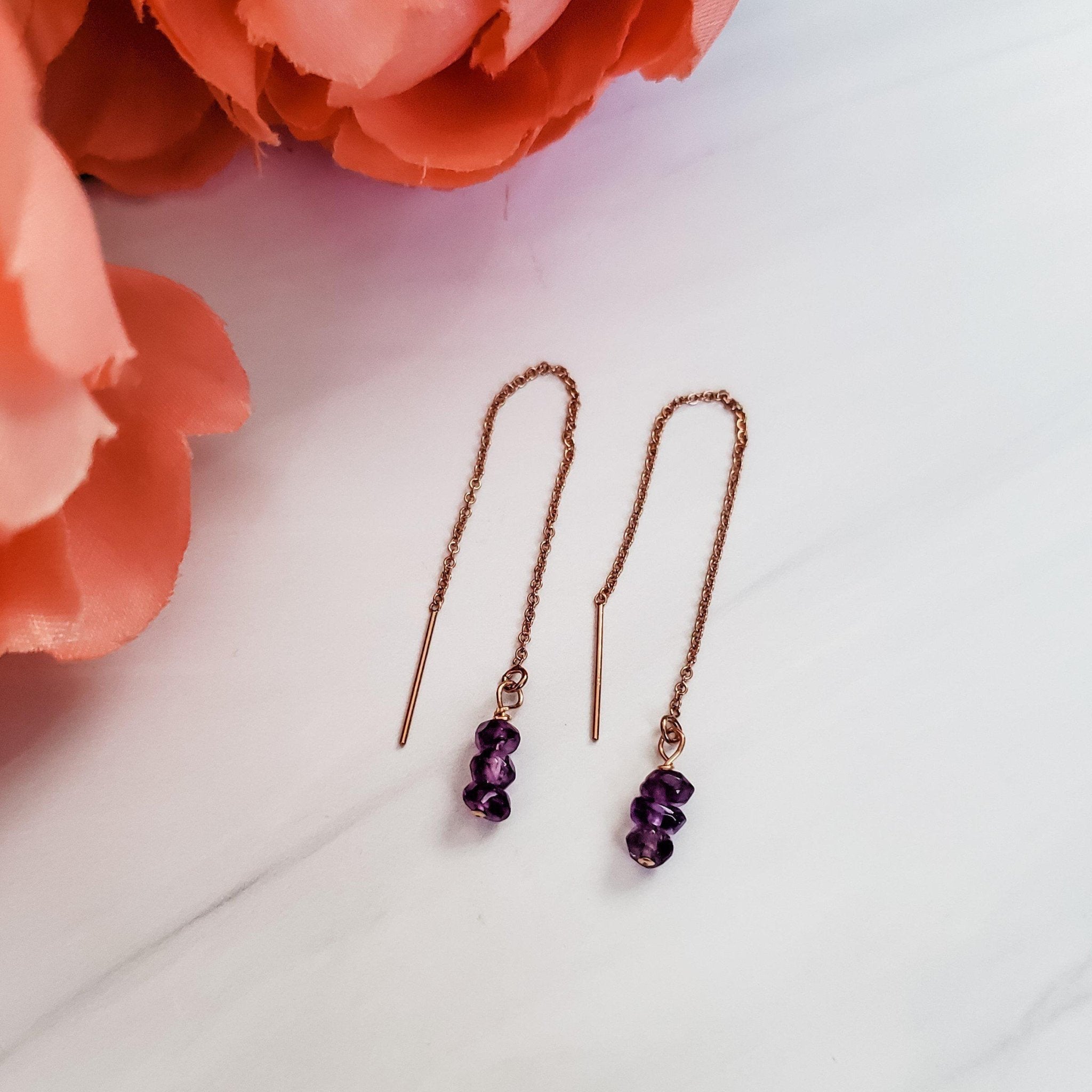 Purple Amethyst Beads Threader Earrings Crystal Earrings La Vie Bien Purple Amethyst Beads Threader Earrings