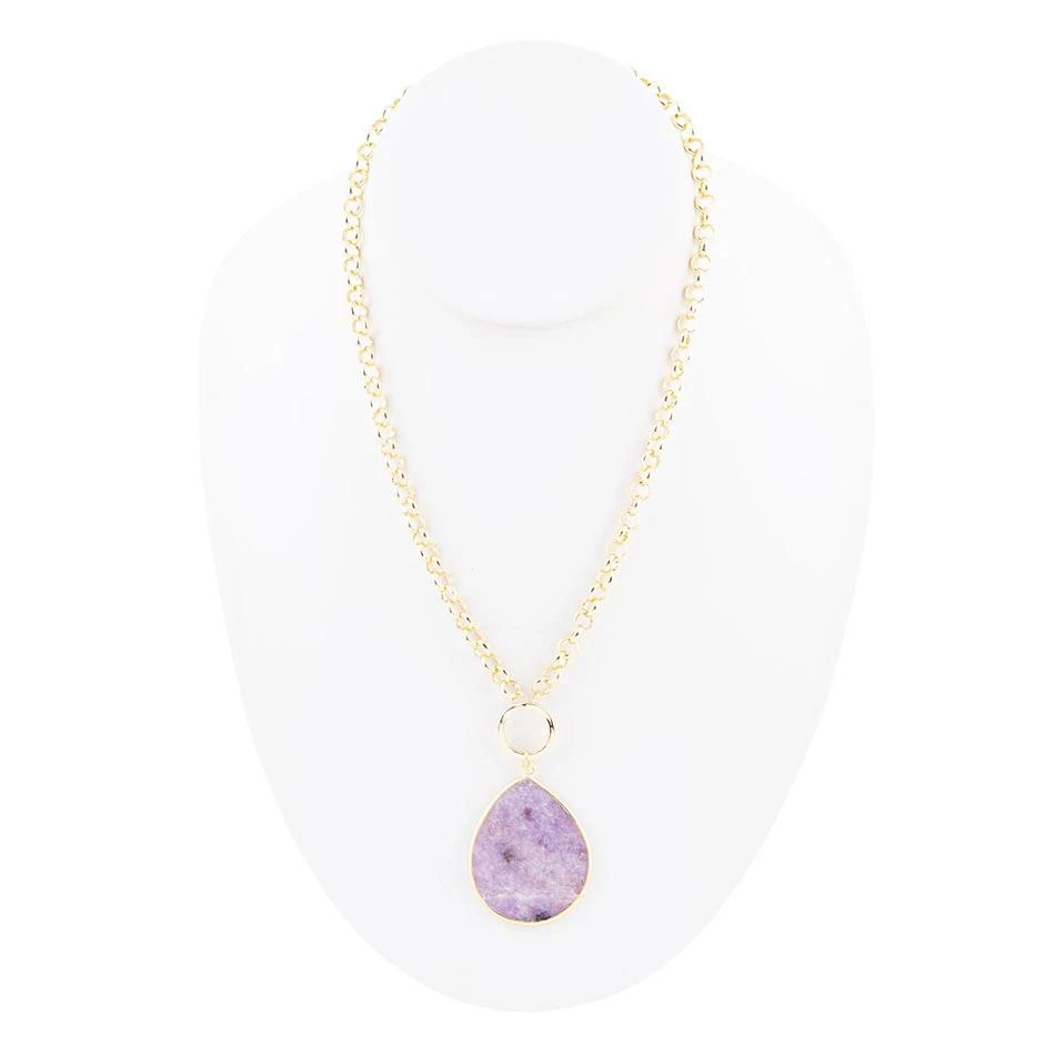 Purple Amethyst Teardrop Golden Chain Necklace by Barse Jewelry