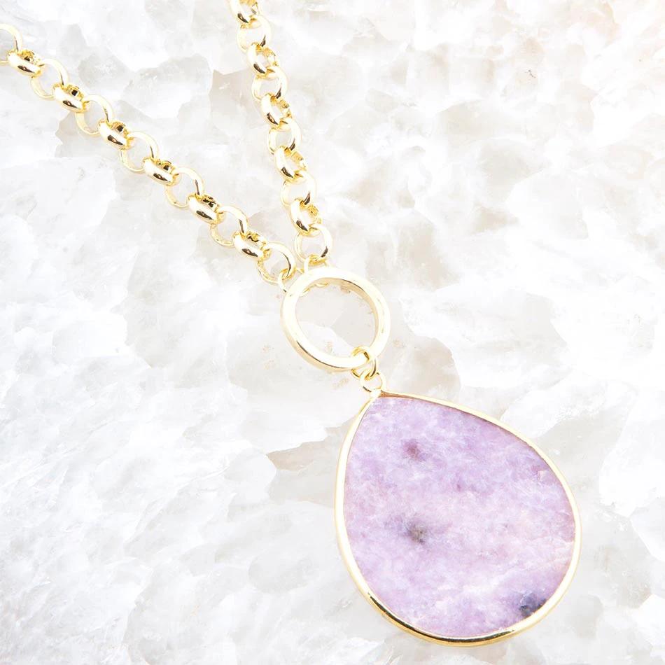 Purple Amethyst Teardrop Golden Chain Necklace by Barse Jewelry