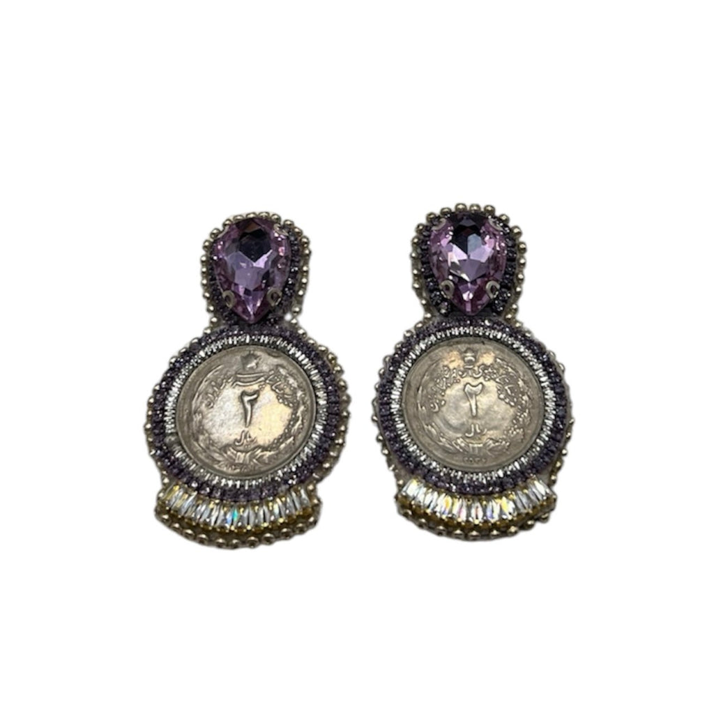 Purple and Silver Coin Mazaheri Earrings Earrings La Vie Bien Purple and Silver Coin Mazaheri Earrings
