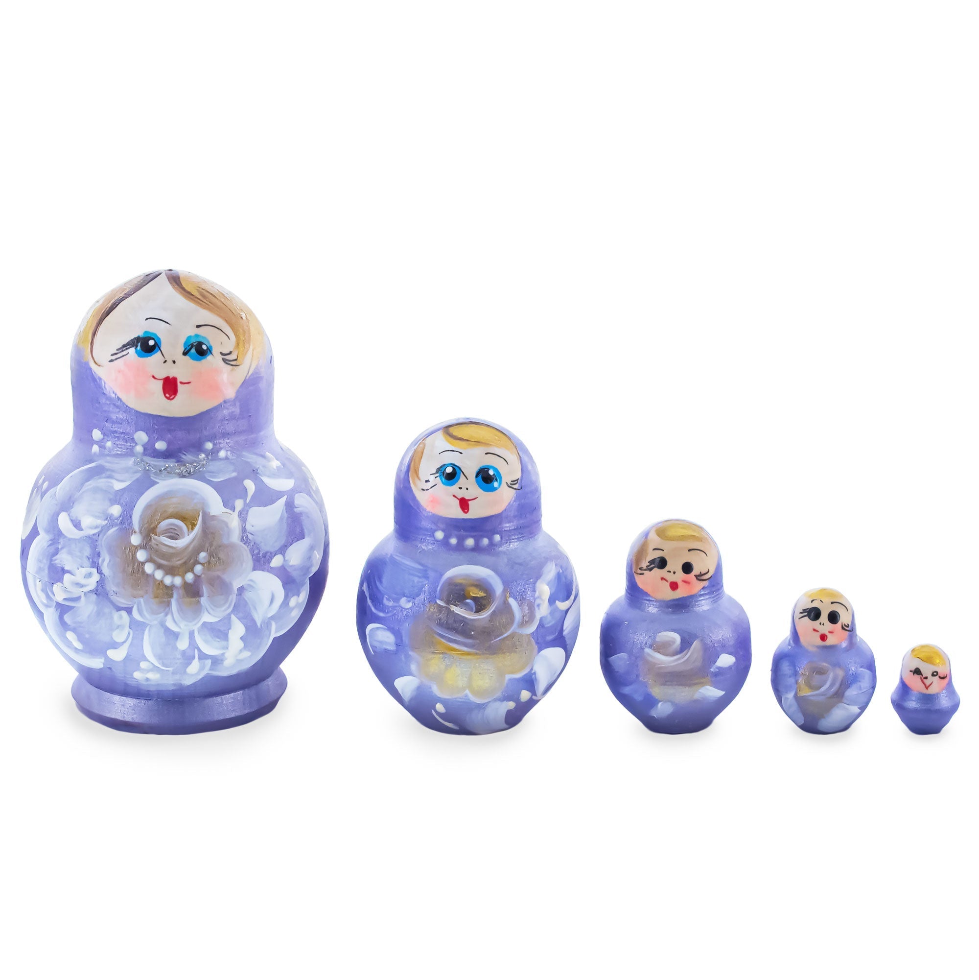 Purple Color with White Color Flowers Wooden Nesting Dolls Nesting Dolls > Flowers La Vie Bien Purple Color with White Color Flowers Wooden Nesting Dolls