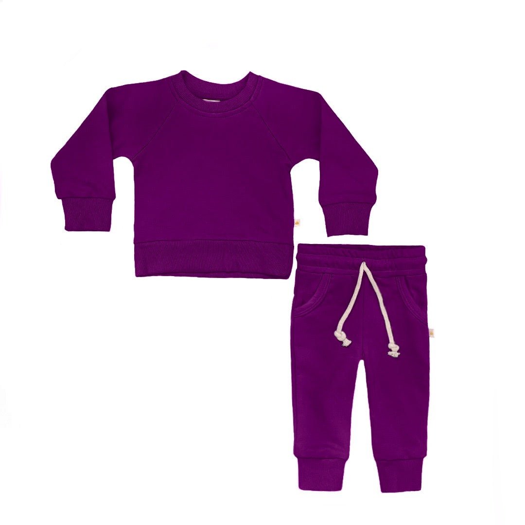 Purple Crewneck Jersey Sweatshirt Sweatpant 2pc Sweatsuit Sets La Vie Bien Purple Crewneck Jersey Sweatshirt Sweatpant 2pc Sweatsuit