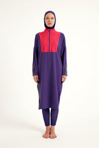 Purple Full Coverage Modest Swimwear Burkini Set M2527-2 Covered Burkini Swimwear La Vie Bien Purple Full Coverage Modest Swimwear Burkini Set M2527-2