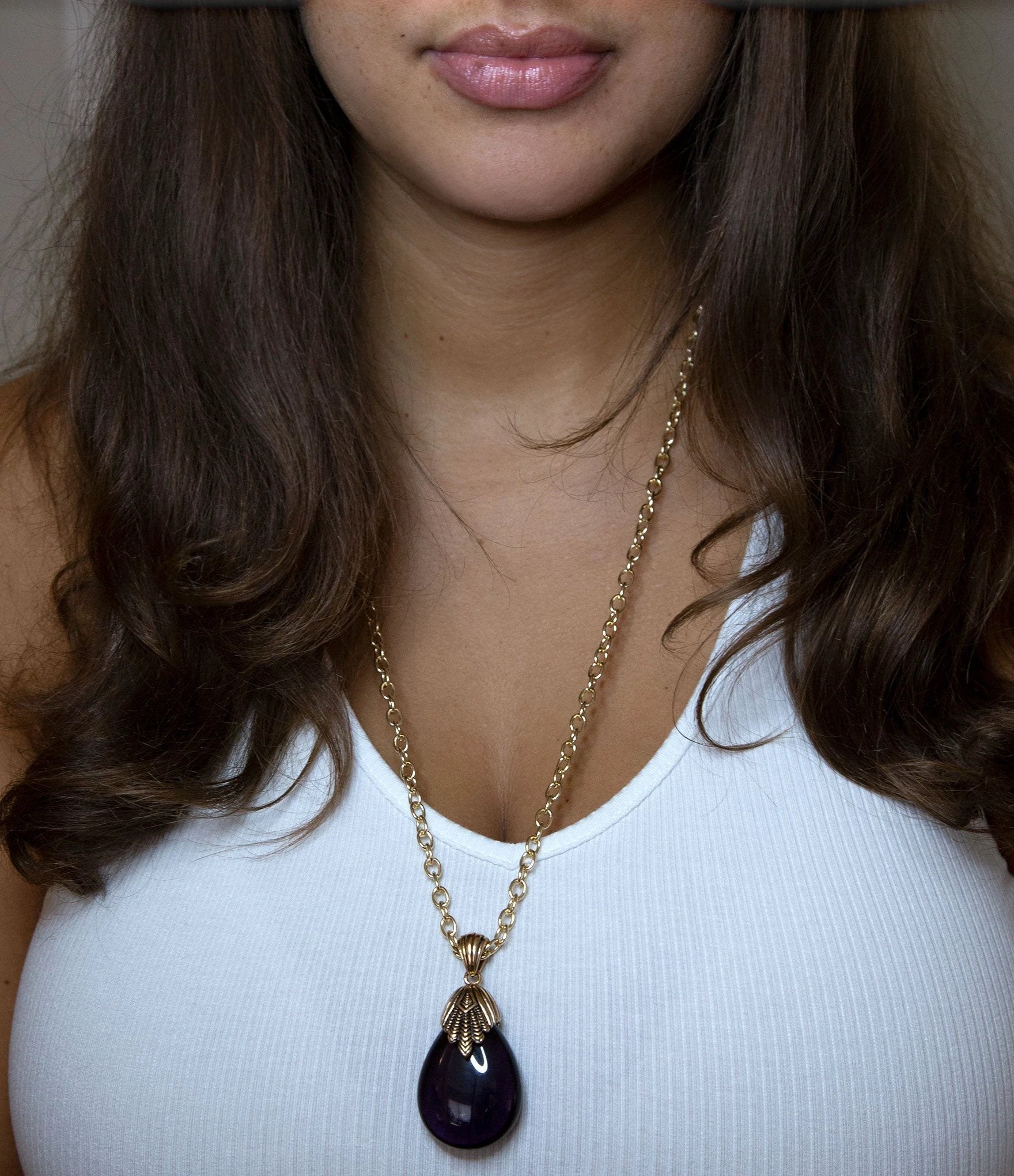 Purple Quartz Teardrop Golden Pendant Necklace by Barse Jewelry