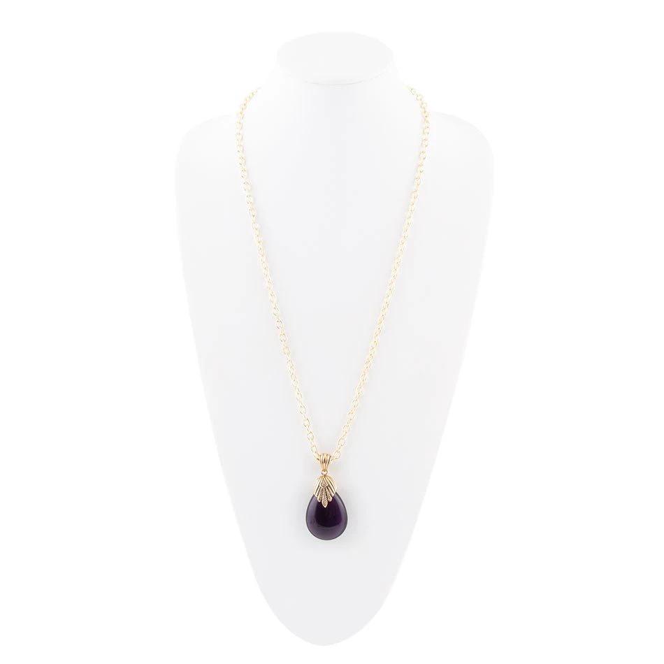 Purple Quartz Teardrop Golden Pendant Necklace by Barse Jewelry