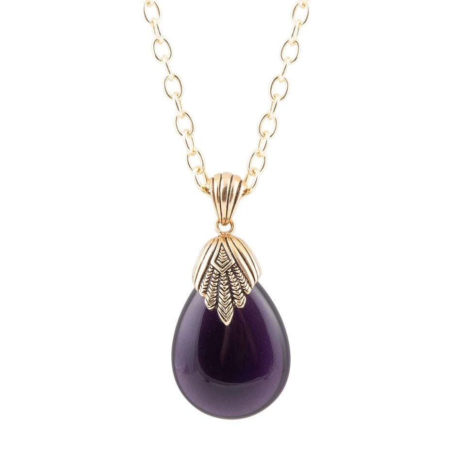 Purple Quartz Teardrop Golden Pendant Necklace by Barse Jewelry