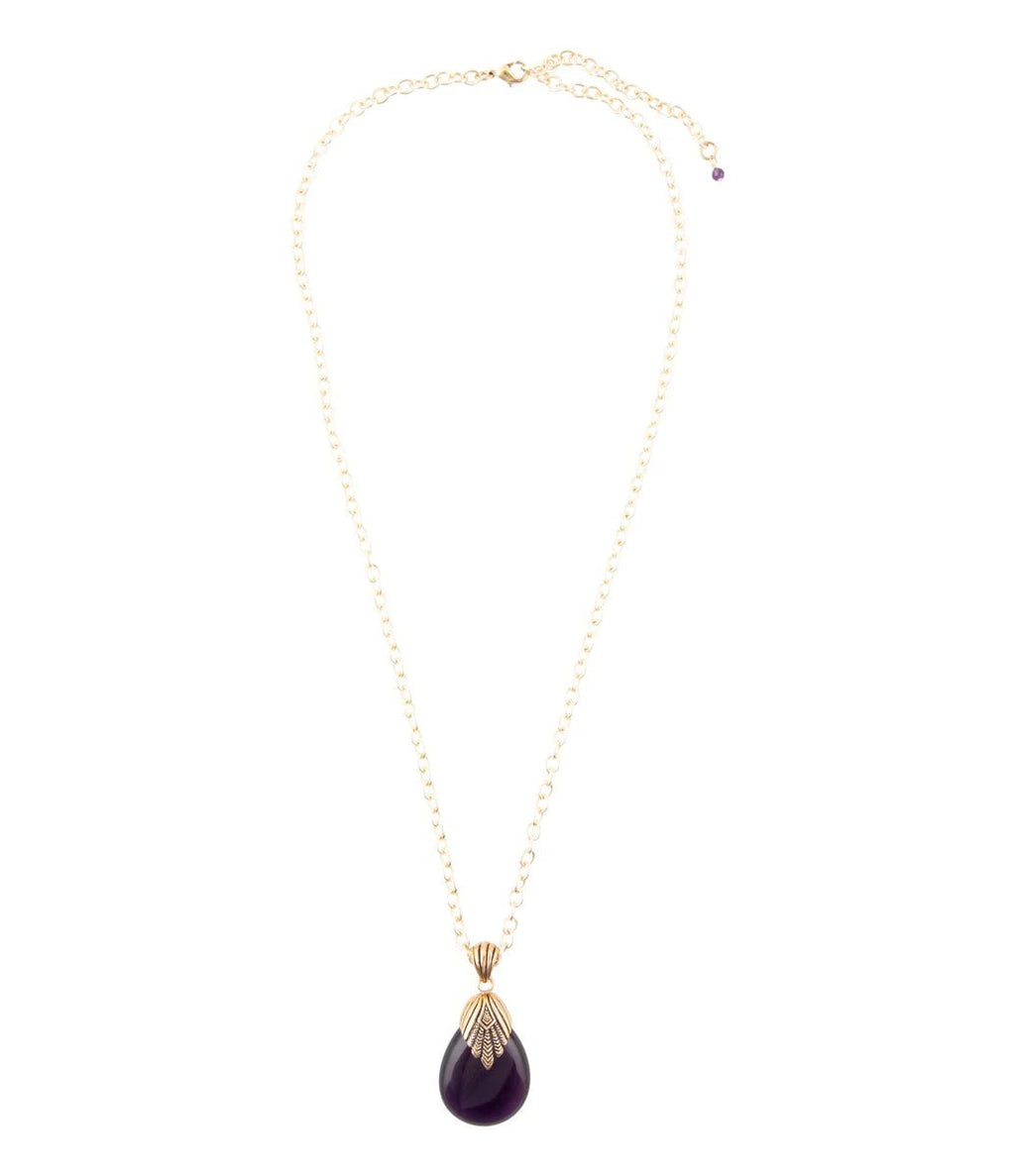Purple Quartz Teardrop Golden Pendant Necklace by Barse Jewelry