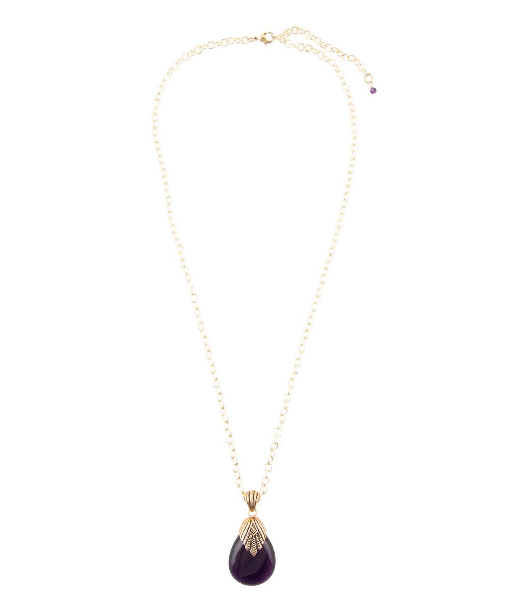 Purple Quartz Teardrop Golden Pendant Necklace by Barse Jewelry