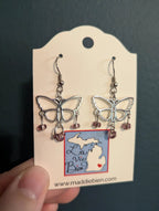 Purple silver beaded butterfly earrings for pierced ears, handmade jewelry, gift, La Vie Bien by My Store