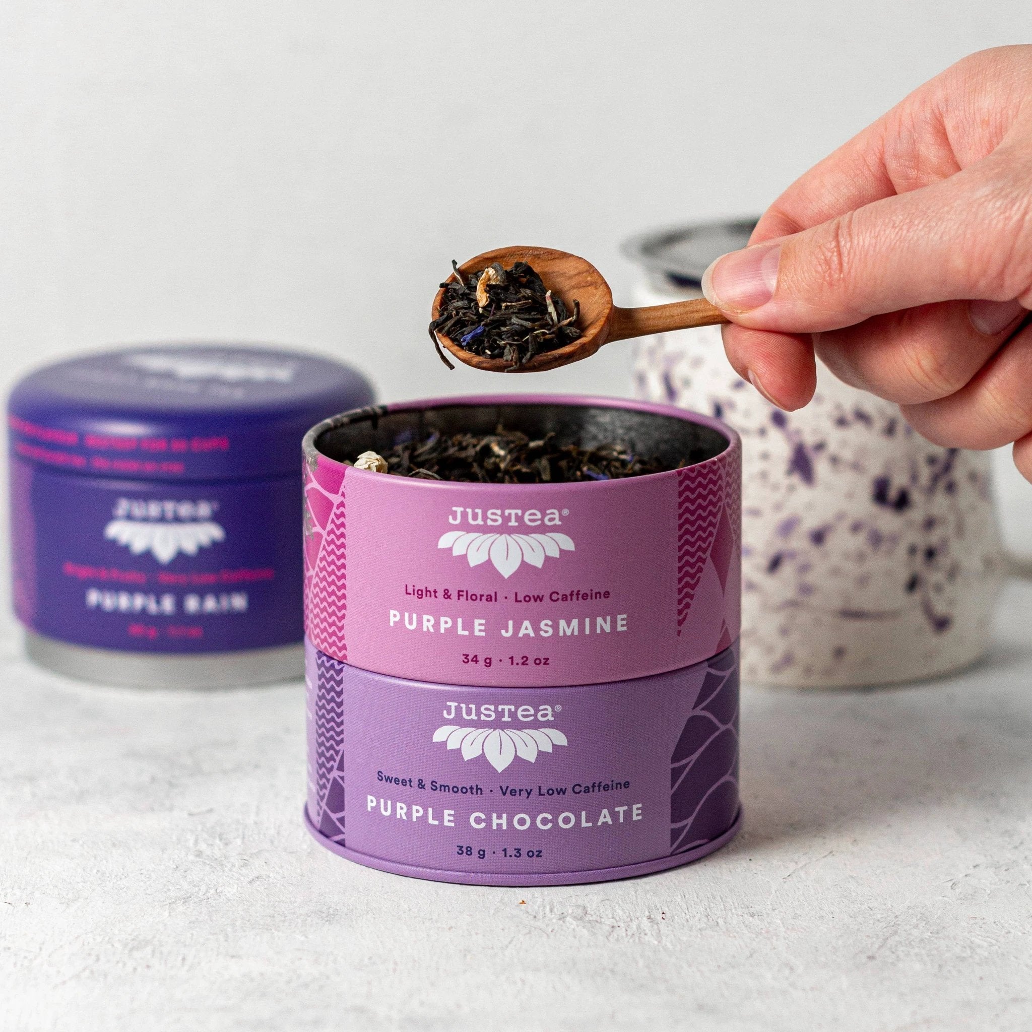 Purple Tea Trio Tin & Spoon - Organic, Fair-Trade Tea Gift by Ethical Trade Co