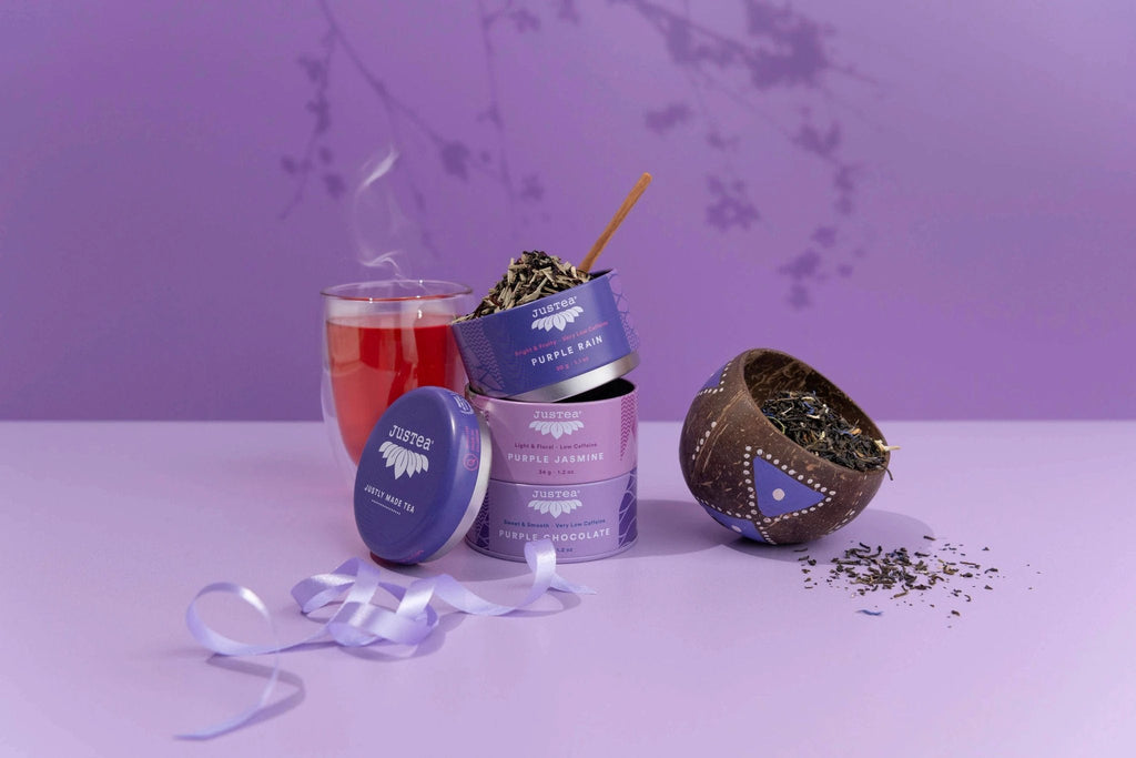 Purple Tea Trio Tin & Spoon - Organic, Fair-Trade Tea Gift by Ethical Trade Co