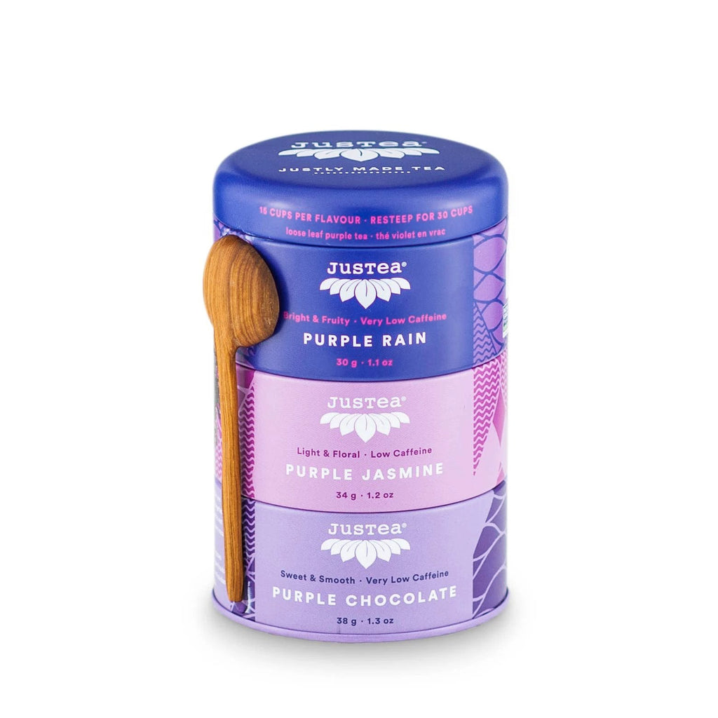 Purple Tea Trio Tin & Spoon - Organic, Fair-Trade Tea Gift by Ethical Trade Co