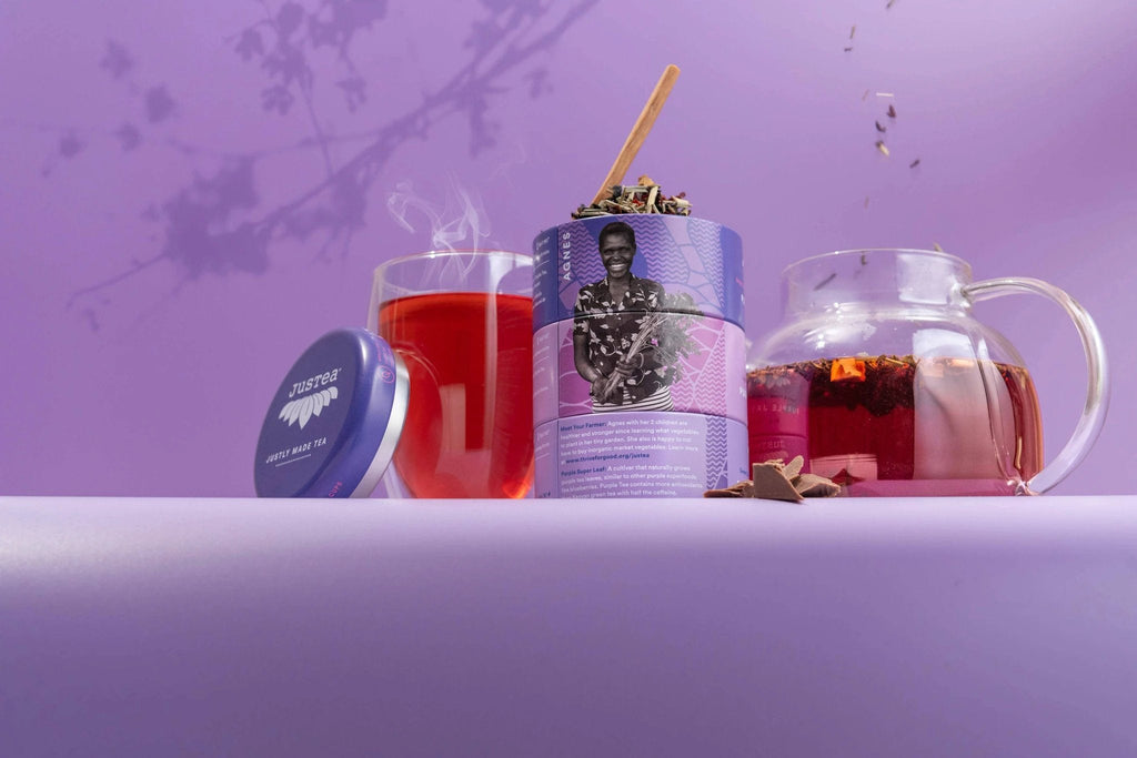 Purple Tea Trio Tin & Spoon - Organic, Fair-Trade Tea Gift by Ethical Trade Co
