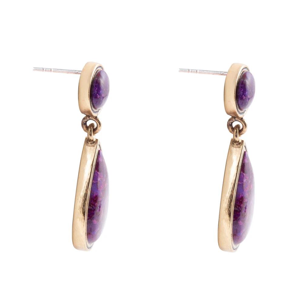 Purple Turquoise and Golden Bronze Teardrop Earrings by Barse Jewelry